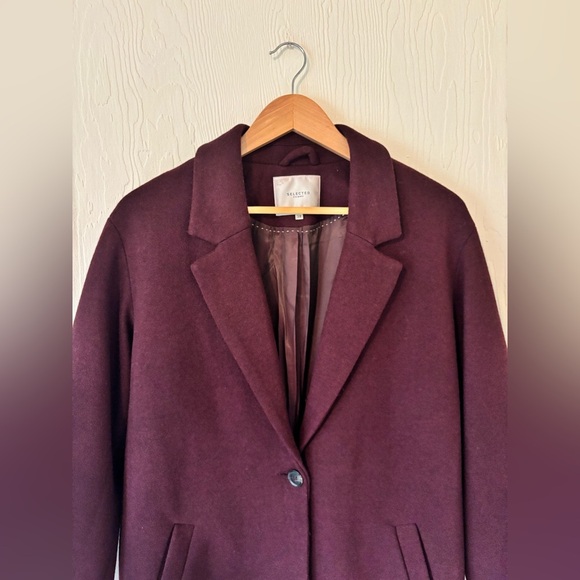Selected Femme Purple Maroon Burgundy Eggplant Plum Wool Blend Midi Coat Jacket - Picture 3 of 13